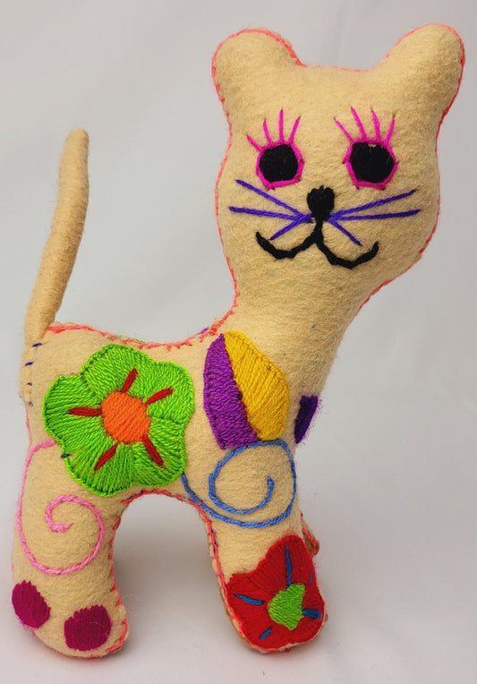 hand-embroidered little cat, stuffed toy from Mexico