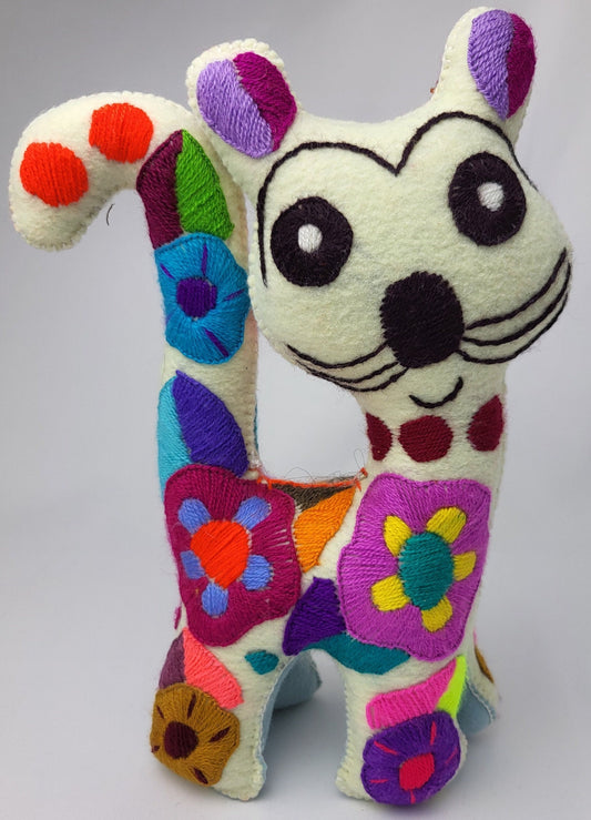 hand-embroidered cat, stuffed toy from Mexico