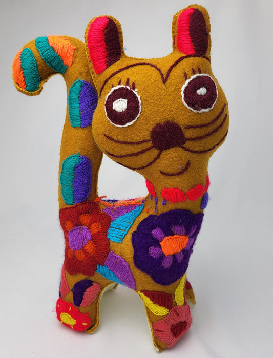 hand-embroidered cat, stuffed toy from Mexico