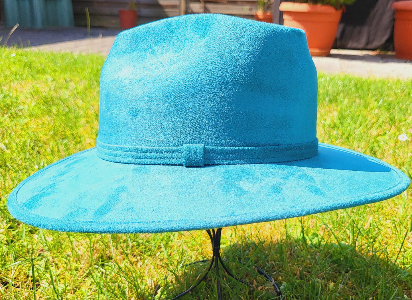 Fedora Hut mit gebogener Krempe, handgemachter Hut aus Mexiko, Boho Hut, türkiser Hut