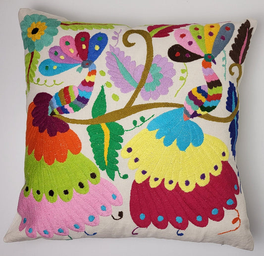 Housse de coussin mexicaine brodée à la main de Tenango de Doria Hidalgo, coussin Otomi