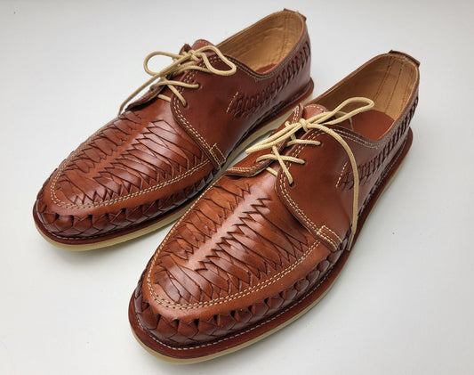 Huarache Sandals Men, Handwoven Leather Shoes Made in Mexico - Brown &amp; Natural Loafers, Lightweight Heeled Shoes, Breathable Huaraches