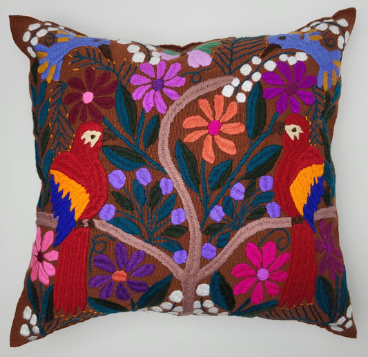 Embroidered and woven cushion from Mexico, cushion cover with animal pattern from Mexico