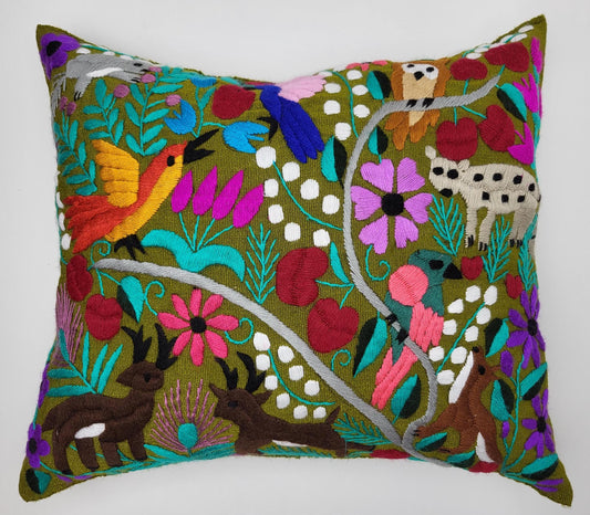 hand embroidered and woven cushion cover, cushion cover with animal pattern