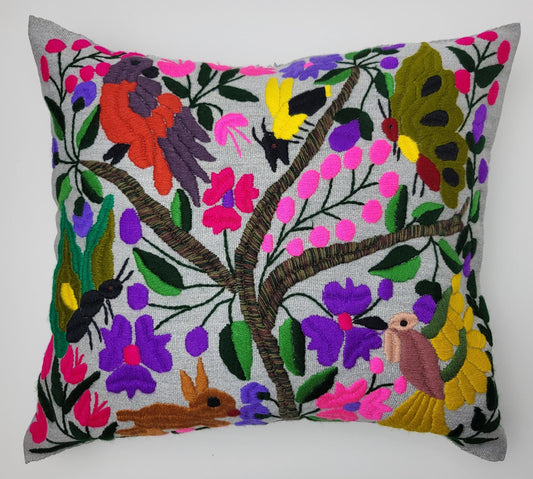 Mexican hand embroidered animal print cushion cover