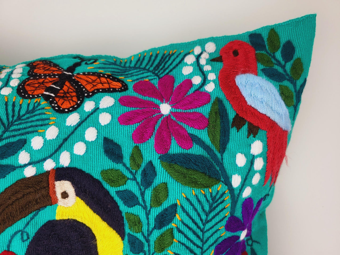 Mexican hand embroidered cushion cover, animal print pillow cover