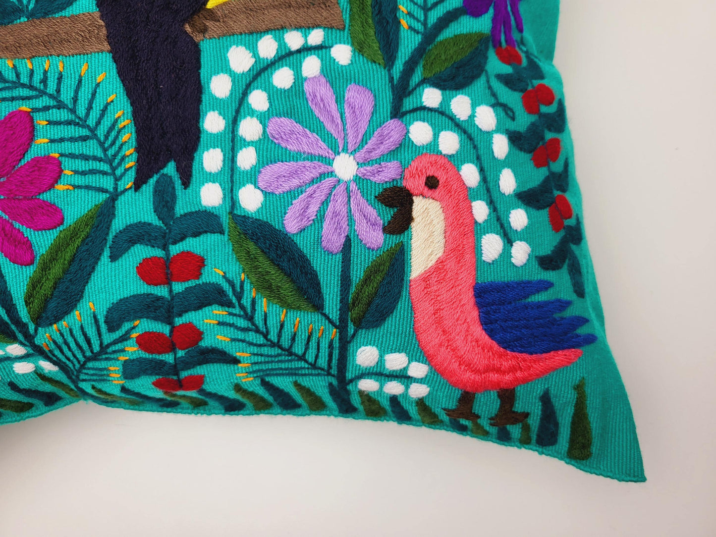 Mexican hand embroidered cushion cover, animal print pillow cover