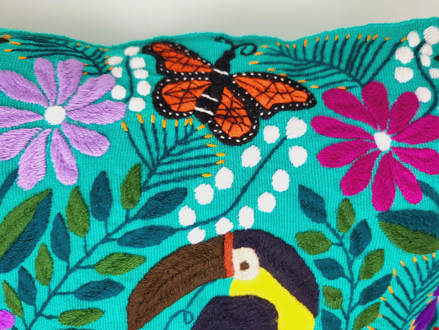 Mexican hand embroidered cushion cover, animal print pillow cover