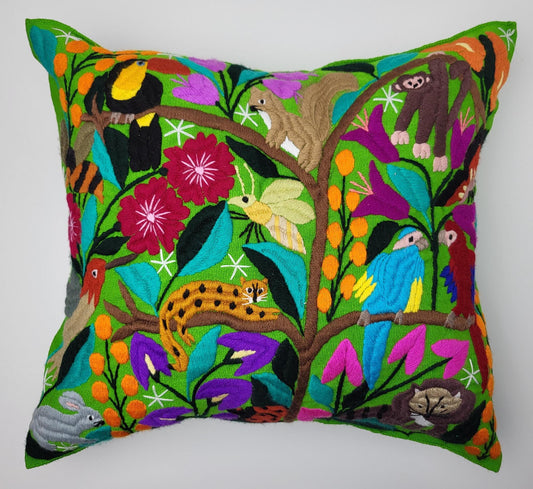 hand embroidered and woven cushion cover, cushion cover with animal pattern