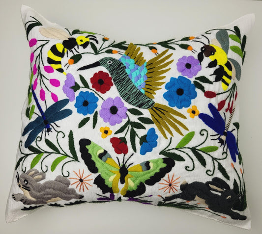 Embroidered and woven cushion from Mexico, cushion cover with animal pattern from Mexico