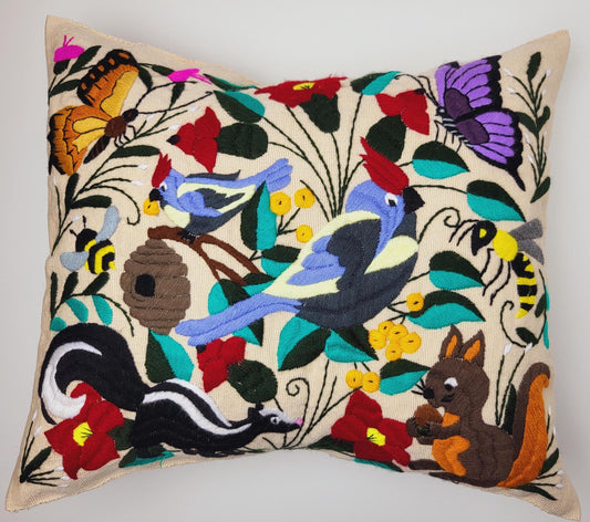 Embroidered and woven cushion from Mexico, cushion cover with animal pattern from Mexico