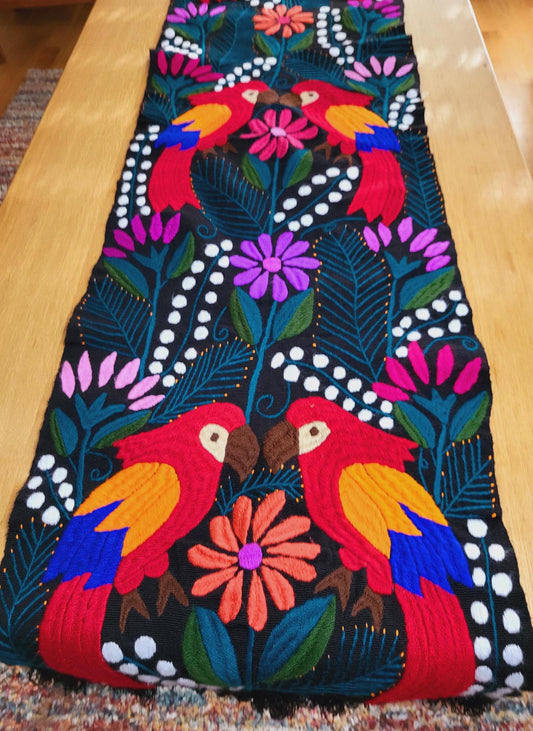 Mexican table runner, handwoven and embroidered, Chiapas style, wall hanging