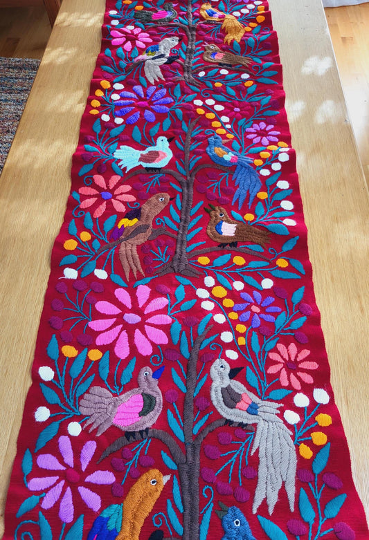 chemin de table mexicain tissé à la main, décoration à motifs animaux, décor coloré, chemin de table vert