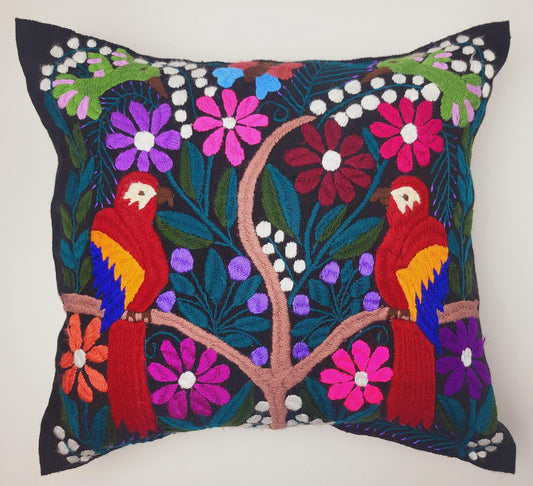 Mexican hand embroidered animal print cushion cover