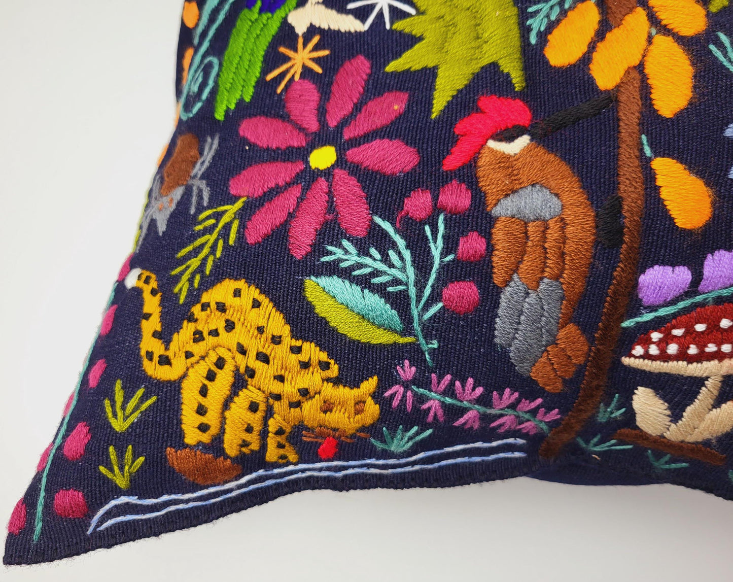 Mexican hand embroidered animal print cushion cover