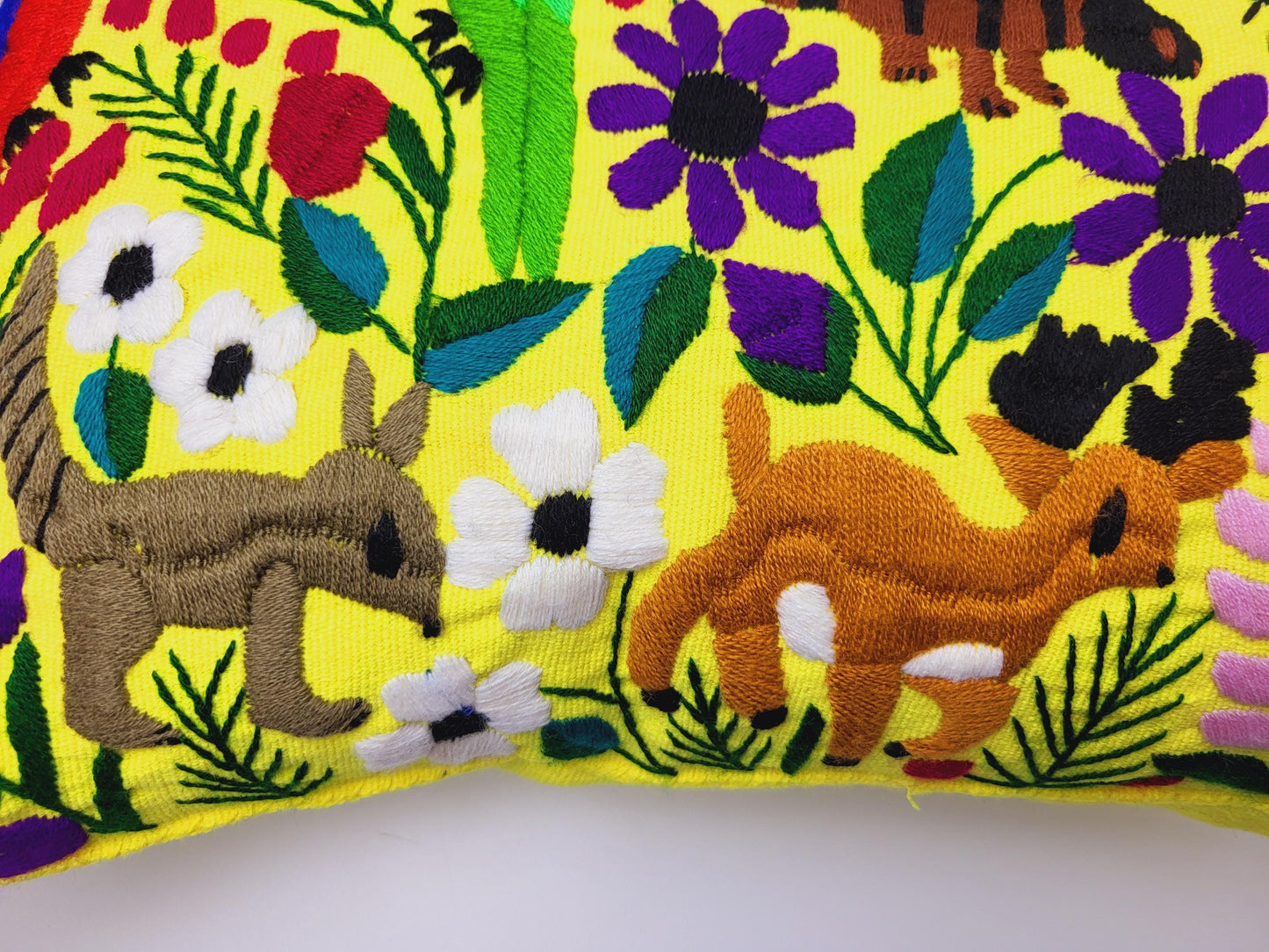 Mexican hand embroidered animal print cushion cover