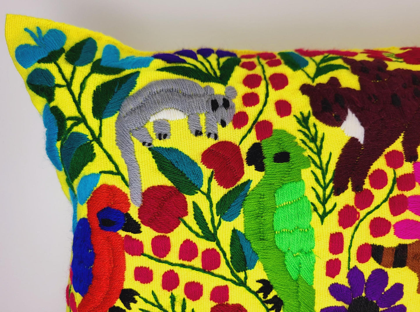 Mexican hand embroidered animal print cushion cover