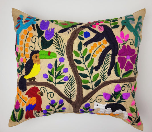 Housse de coussin brodée et tissée à la main de haute qualité du Mexique – décorée d'un charmant motif animalier