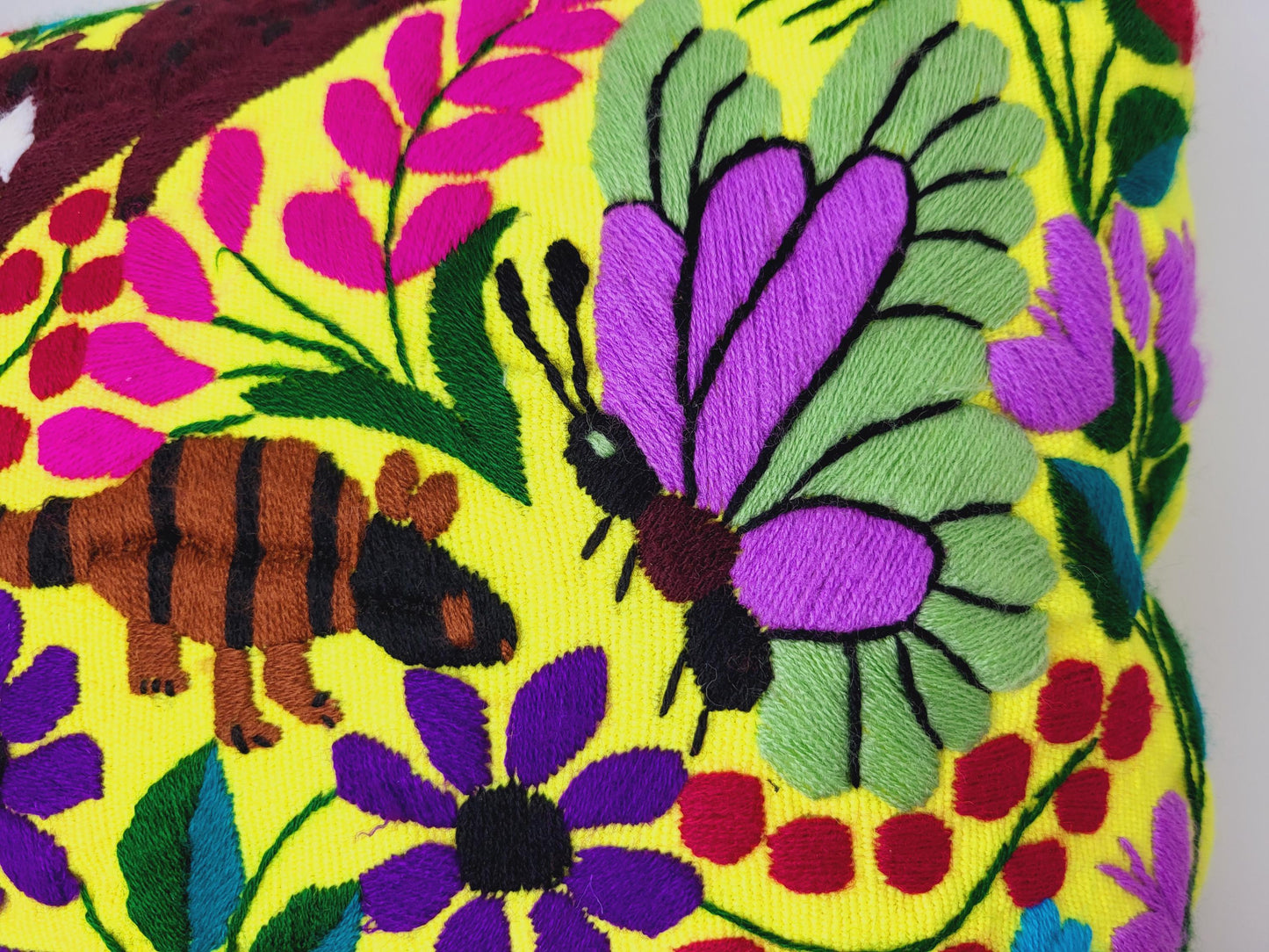 Mexican hand embroidered animal print cushion cover