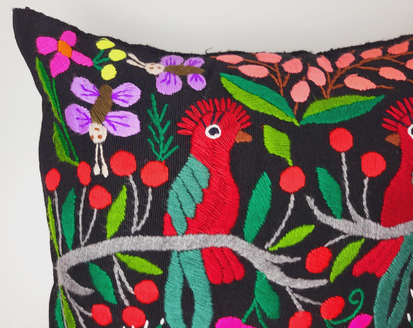 Housse de coussin brodée à la main mexicaine, housse de coussin motif animalier