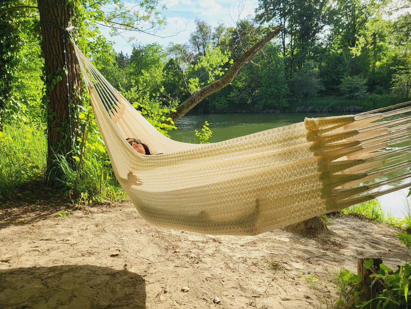 Handgeknüpfte Hängematte aus Mexiko, Hängematte aus Baumwolle für zwei Personen 4,30 m