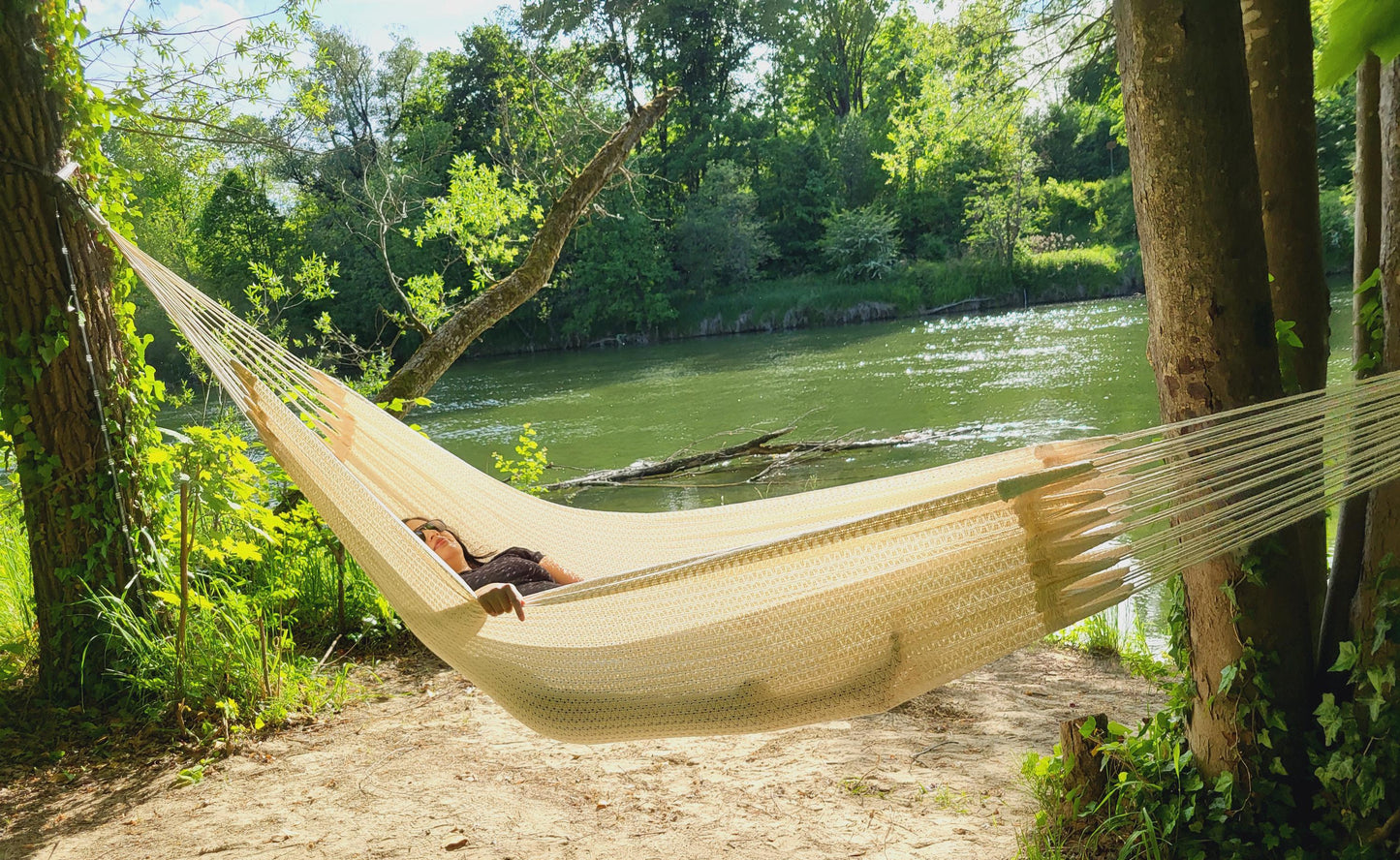 Handgeknüpfte Hängematte aus Mexiko, Hängematte aus Baumwolle für zwei Personen 4,30 m