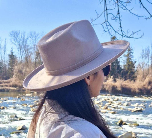 Fedora Hut, handgemachter Hut aus Mexiko, Boho Hut, Beiger Hut mit breiter gebogener Krempe