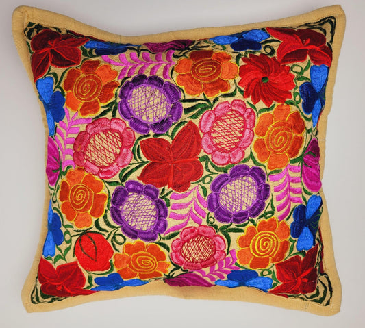 Mexikanischer handbestickter traditioneller Kissenbezug / mexikanisches buntes Dekor / Chiapas Stil / buntes Blumenmuster