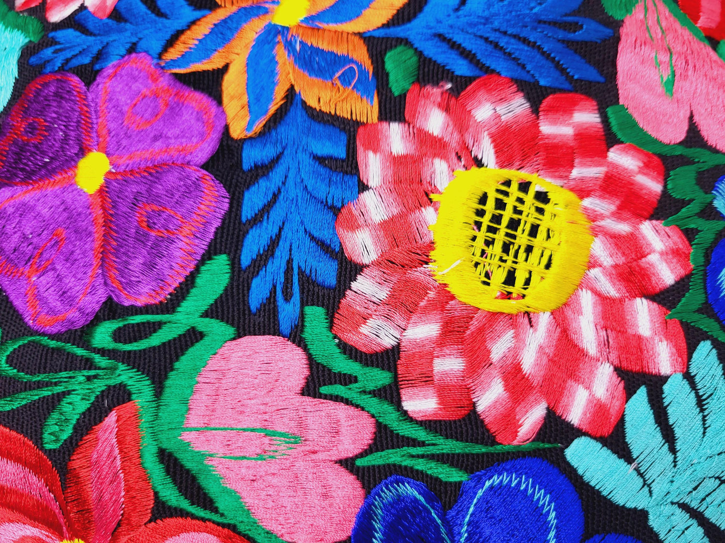 Mexikanischer handbestickter traditioneller Kissenbezug / mexikanisches buntes Dekor / Chiapas Stil / buntes Blumenmuster