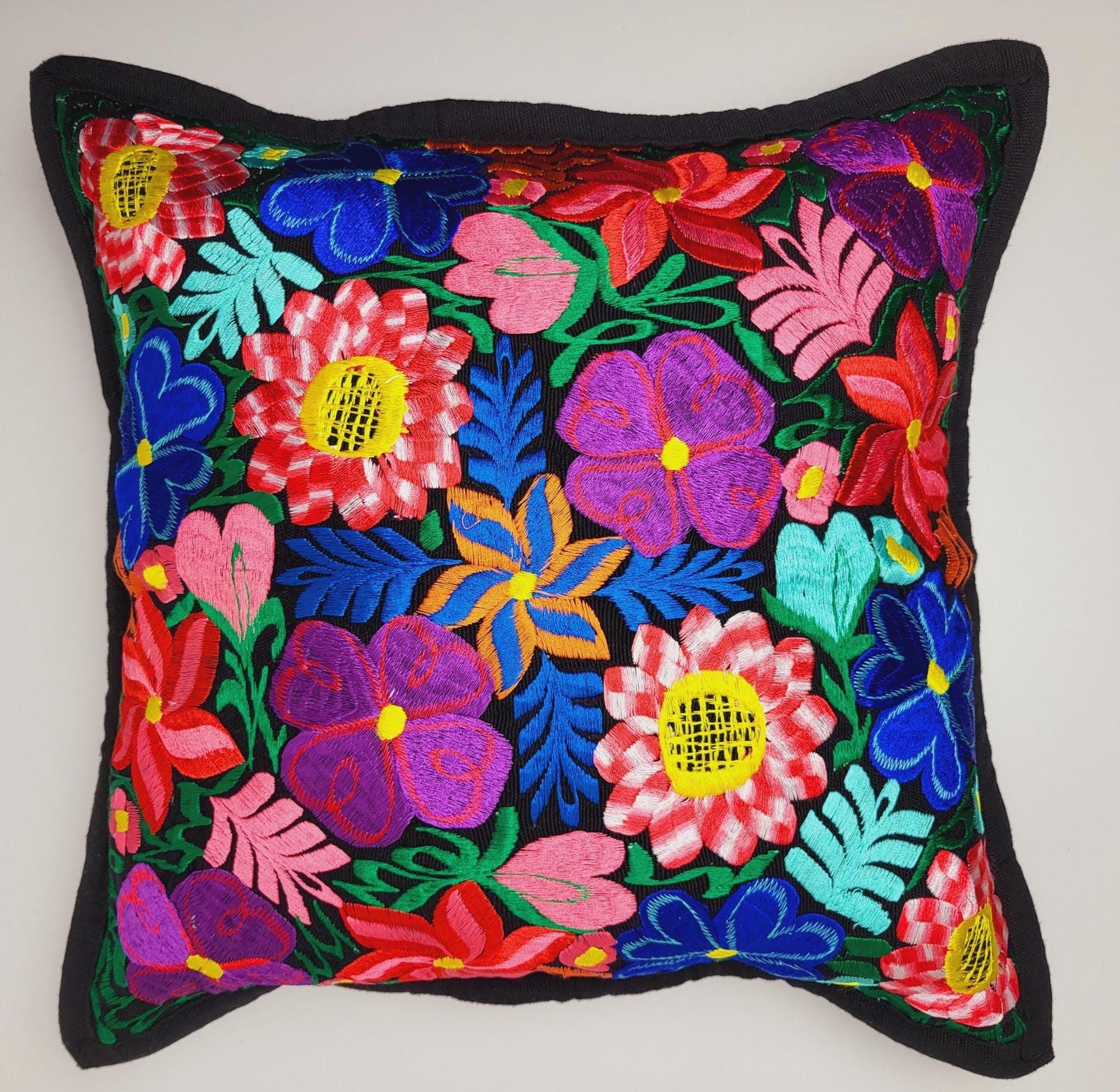 Mexikanischer handbestickter traditioneller Kissenbezug / mexikanisches buntes Dekor / Chiapas Stil / buntes Blumenmuster