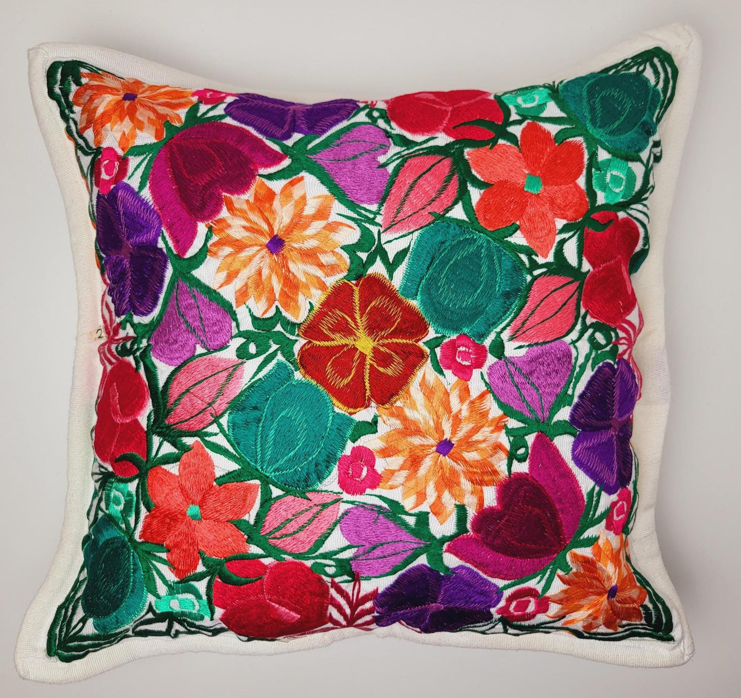 Mexikanischer handbestickter traditioneller Kissenbezug / mexikanisches buntes Dekor / Chiapas Stil / buntes Blumenmuster