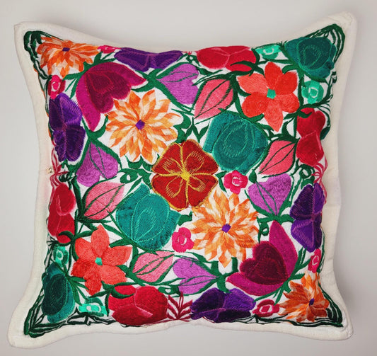 Mexikanischer handbestickter traditioneller Kissenbezug / mexikanisches buntes Dekor / Chiapas Stil / buntes Blumenmuster
