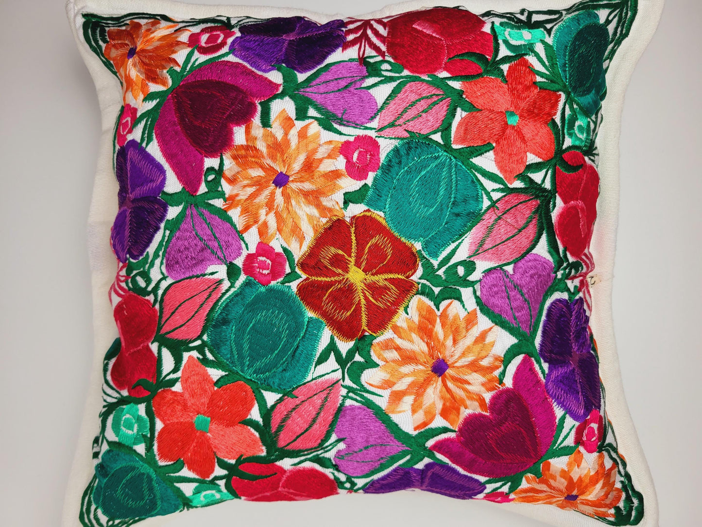 Mexikanischer handbestickter traditioneller Kissenbezug / mexikanisches buntes Dekor / Chiapas Stil / buntes Blumenmuster