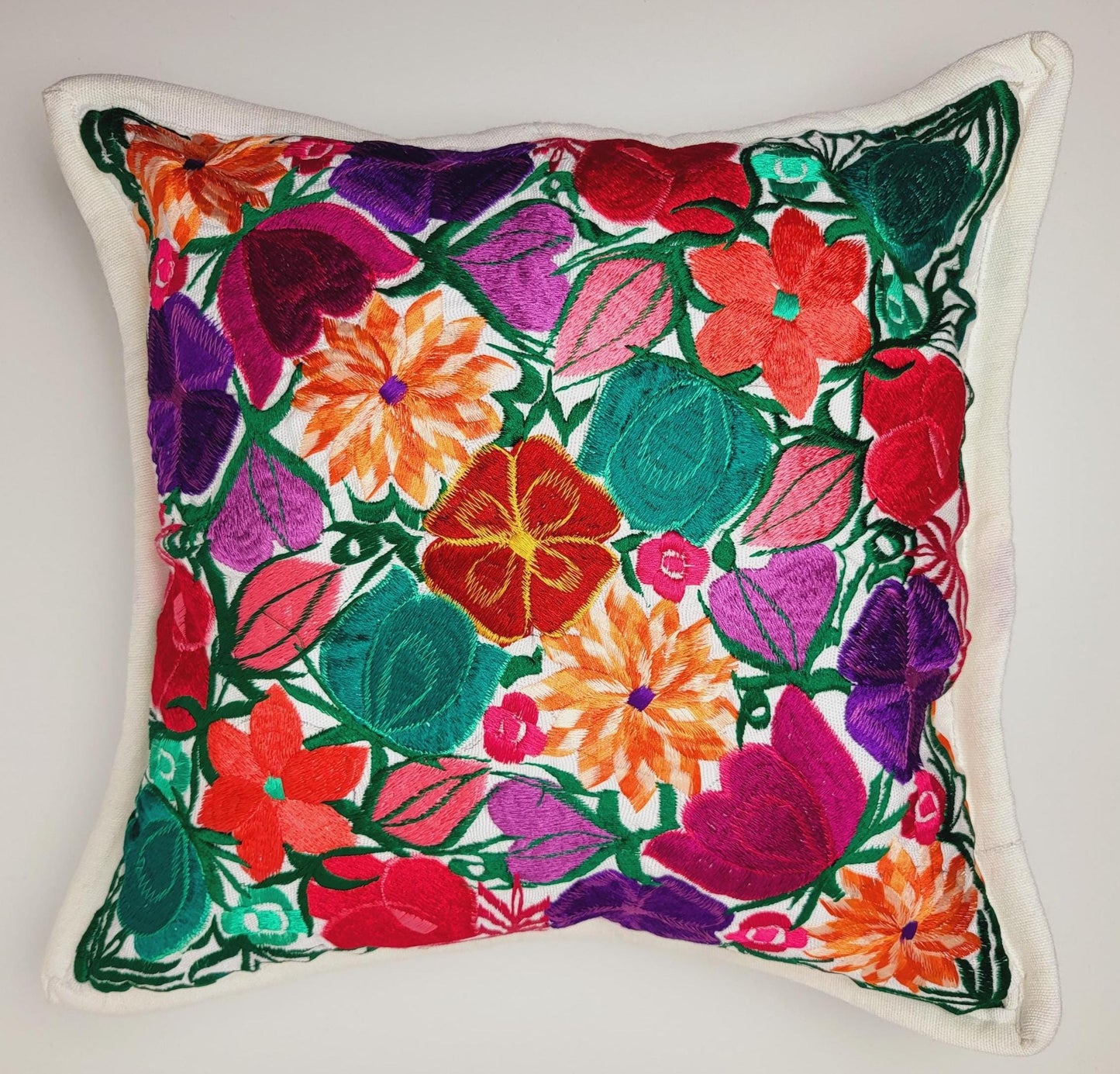 Mexikanischer handbestickter traditioneller Kissenbezug / mexikanisches buntes Dekor / Chiapas Stil / buntes Blumenmuster