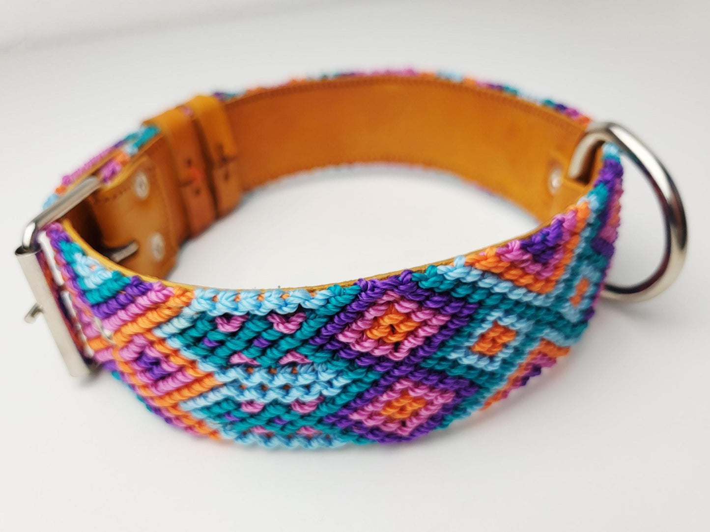 Hundehalsband Größe L, handgewebtes Hundehalsband,  breites Hundehalsband Leder