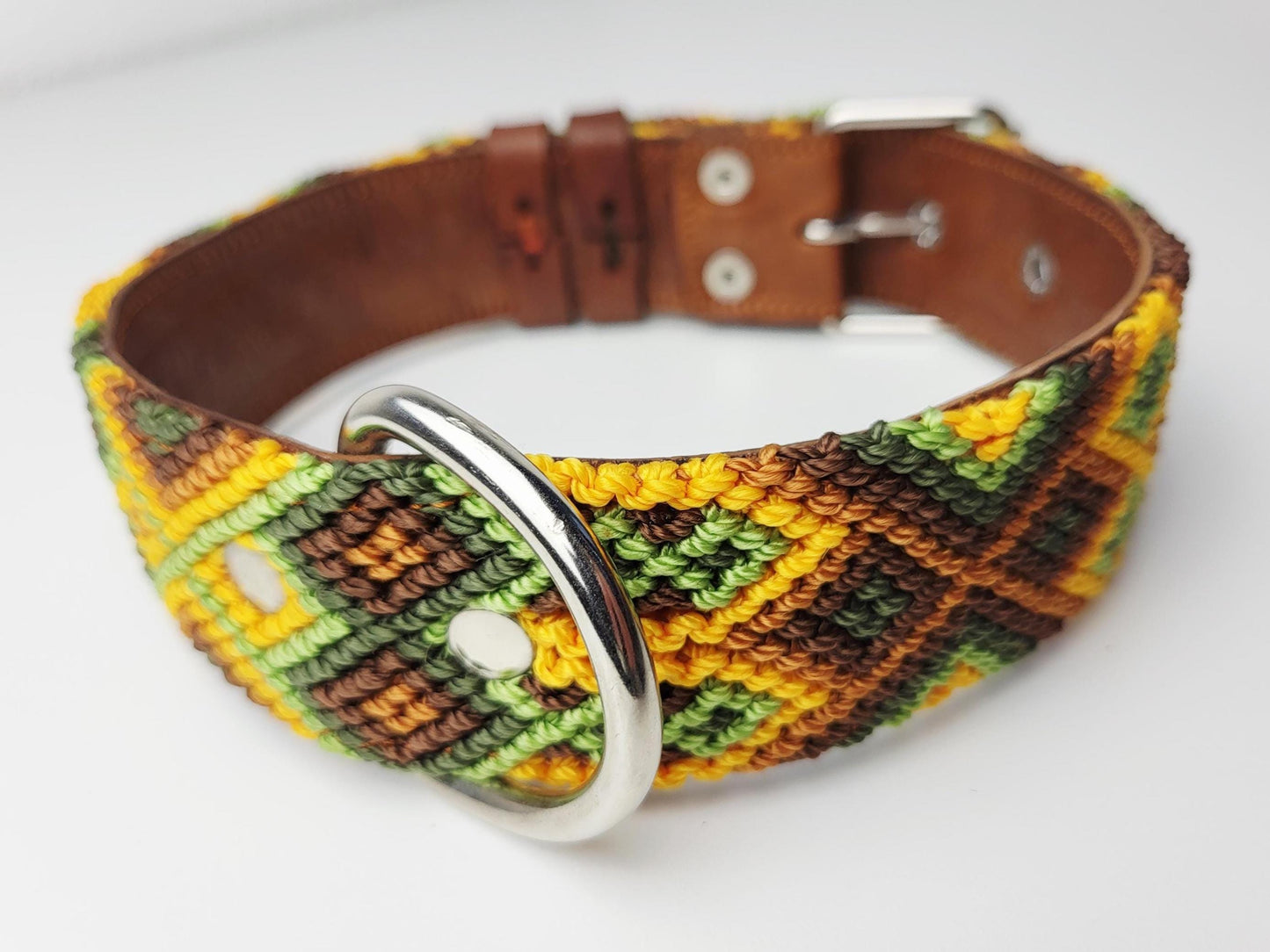Hundehalsband Größe L, handgewebtes Hundehalsband,  breites Hundehalsband Leder