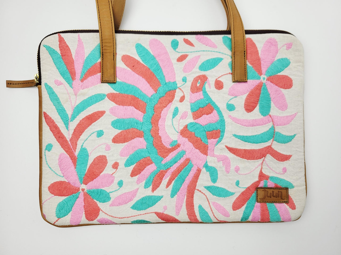 Laptoptasche, handbestickt in Mexiko, flache Handtasche