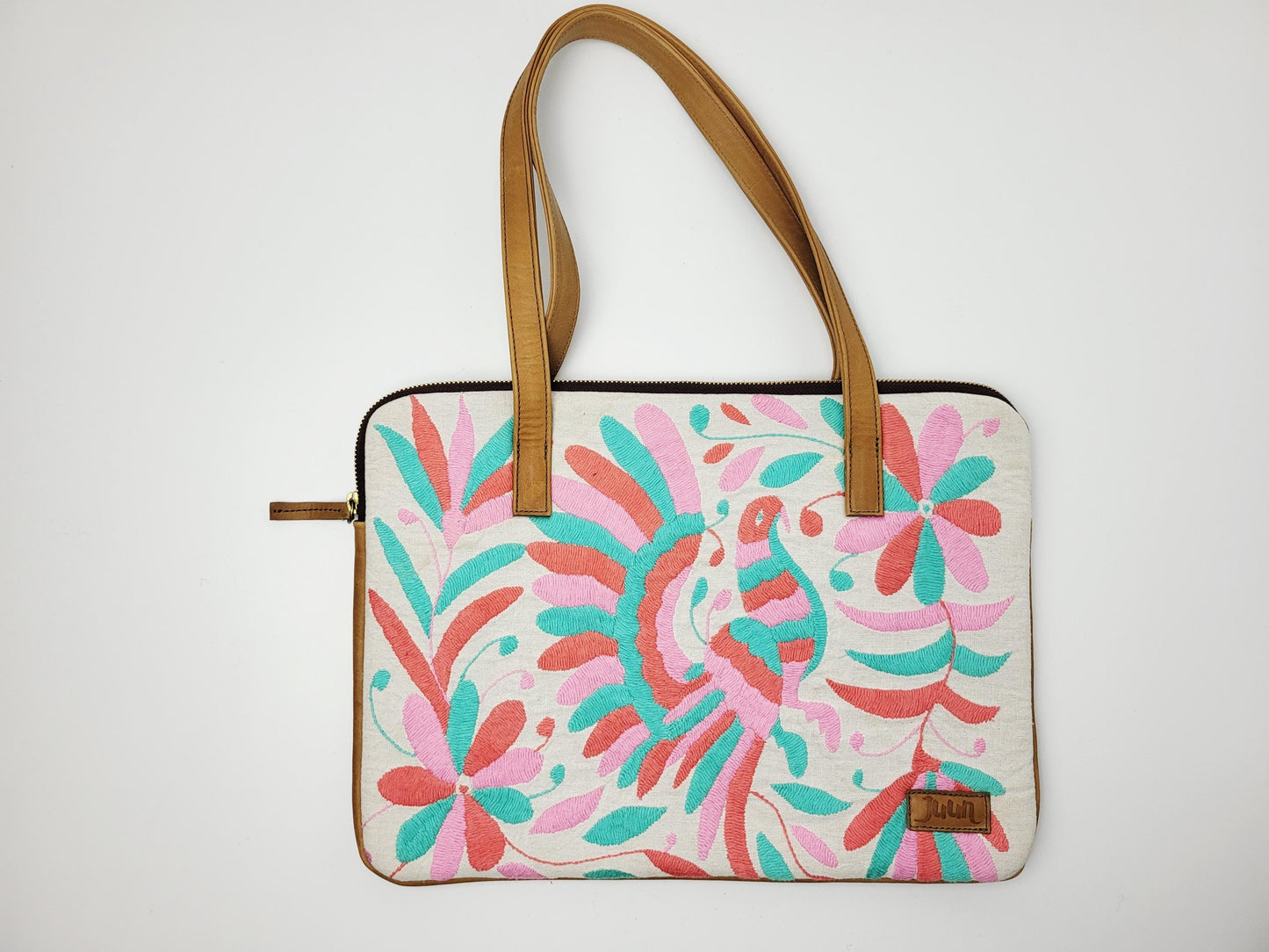 Laptoptasche, handbestickt in Mexiko, flache Handtasche