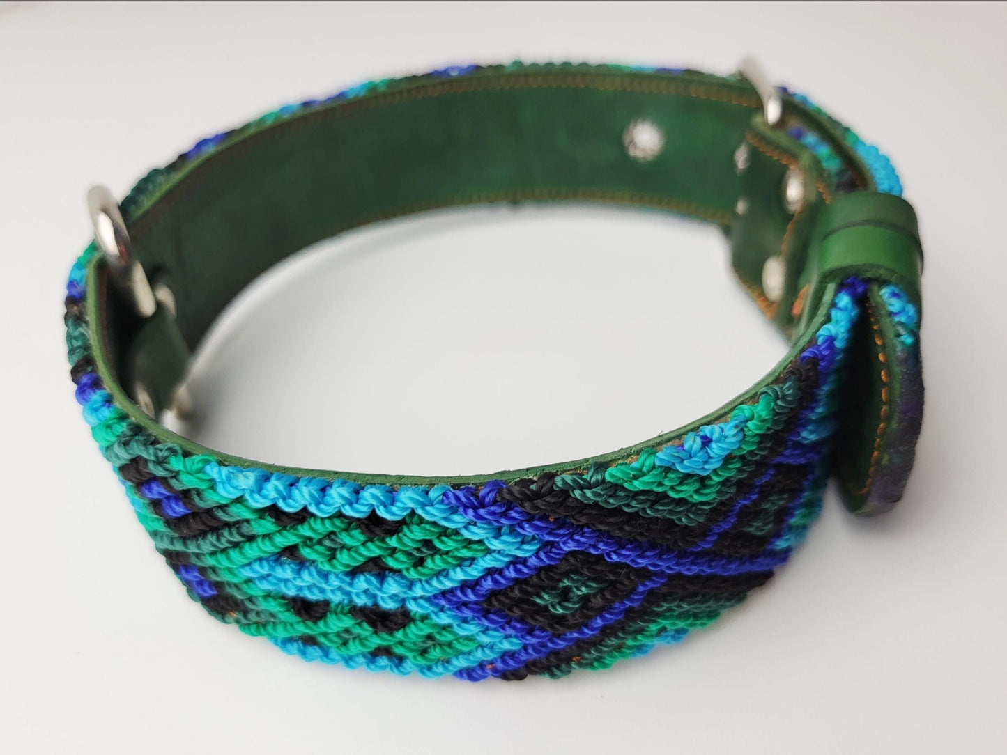 Hundehalsband Größe L, handgewebtes Hundehalsband,  breites Hundehalsband Leder