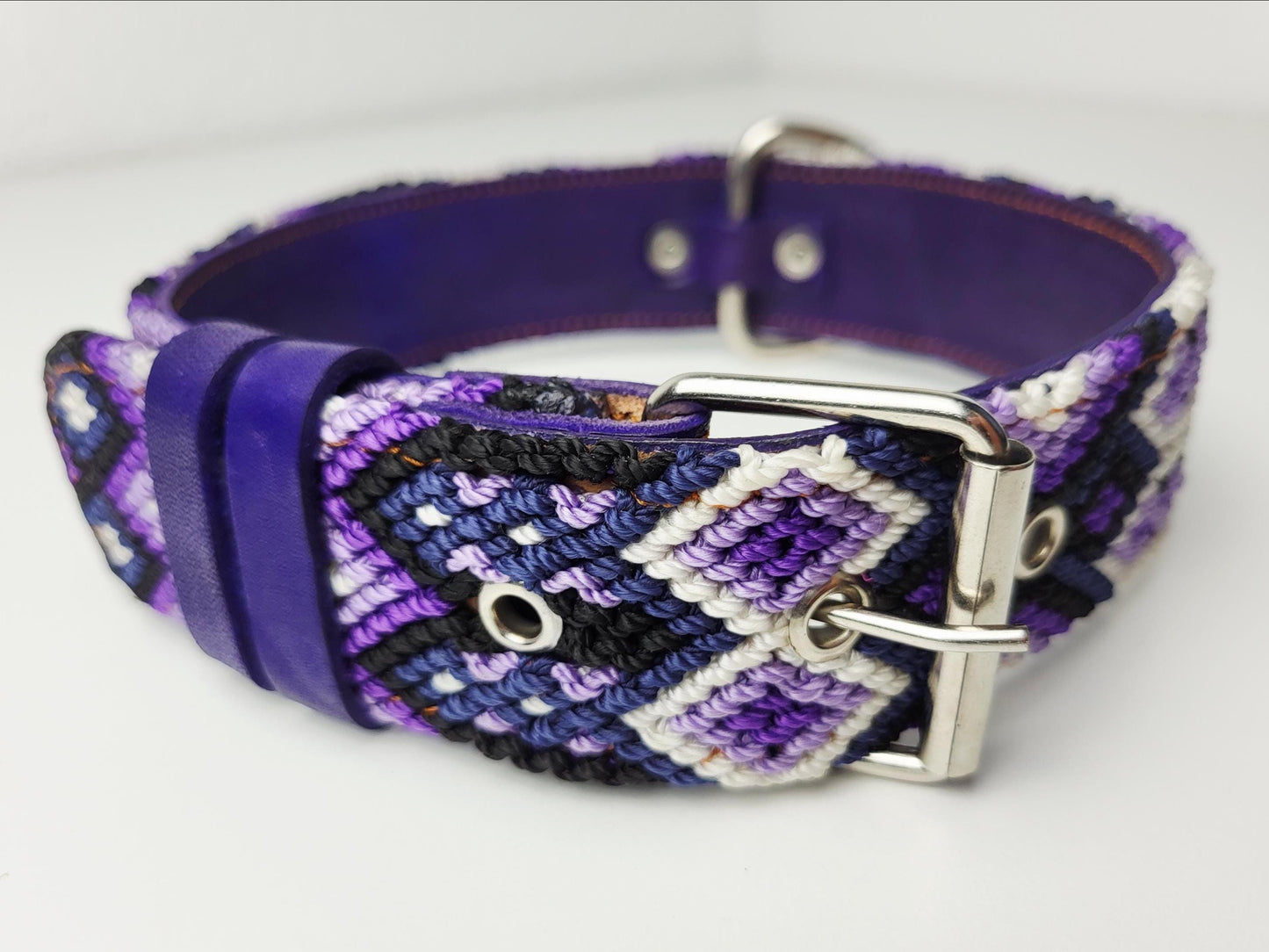 Hundehalsband Größe L, handgewebtes Hundehalsband,  breites Hundehalsband Leder