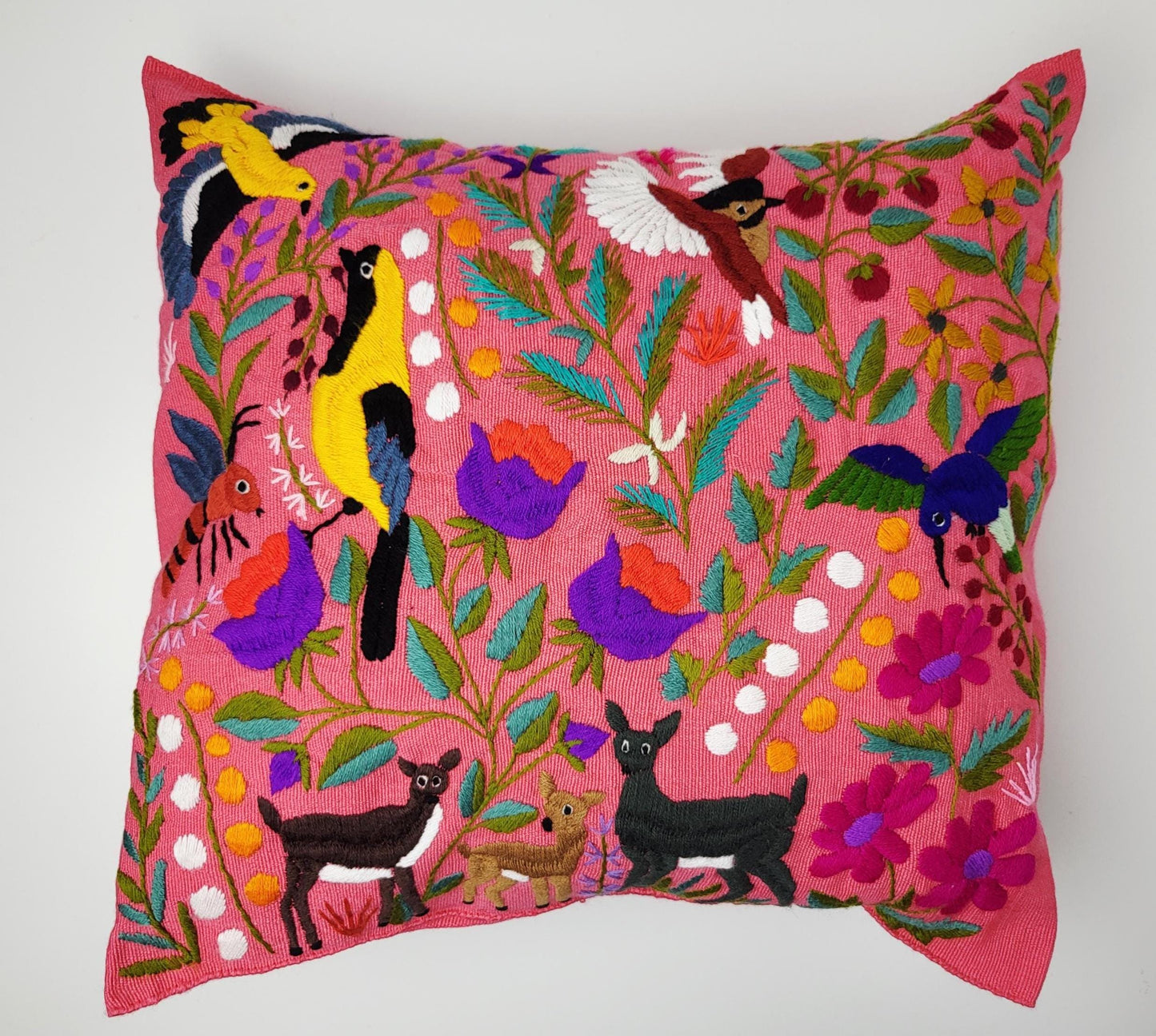 Kissen mit Tiermuster, handbestickt und gewebt in Mexiko von Indigenen Frauen