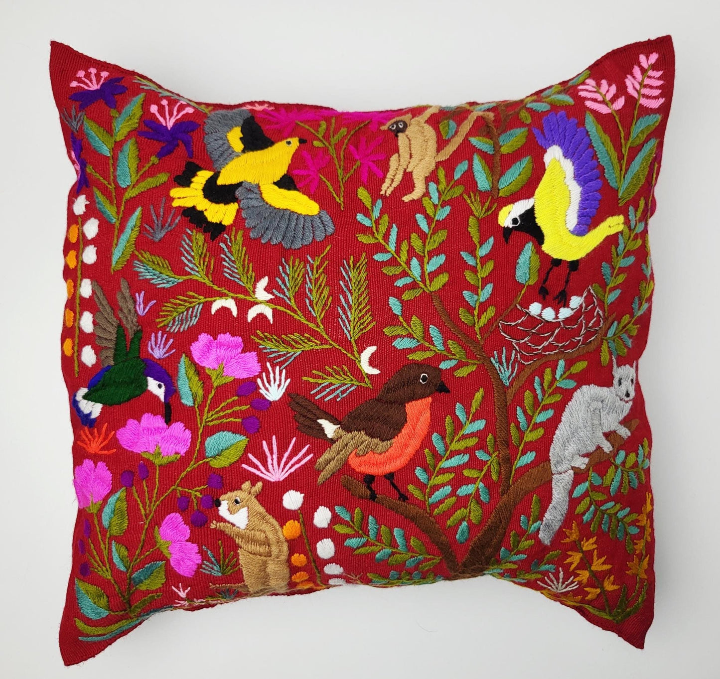 handbestickter und gewebter Kissenbezug aus Mexiko, Kissen mit Tiermuster