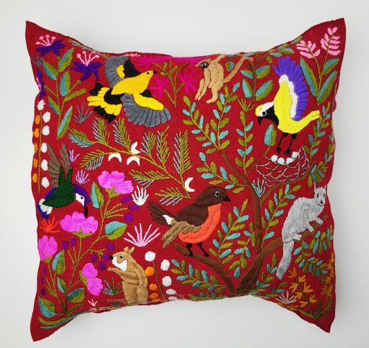 handbestickter und gewebter Kissenbezug aus Mexiko, Kissen mit Tiermuster