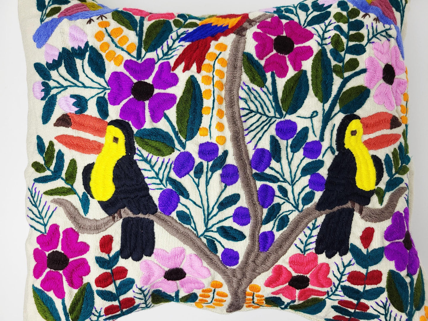 handbestickter und gewebter Kissenbezug aus Mexiko, Kissen mit Tiermuster