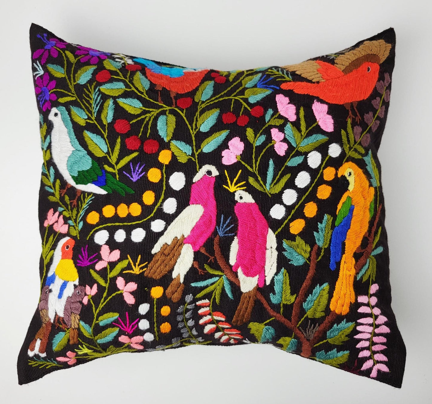 handbestickter und gewebter Kissenbezug aus Mexiko, Kissen mit Tiermuster
