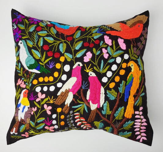 handbestickter und gewebter Kissenbezug aus Mexiko, Kissen mit Tiermuster