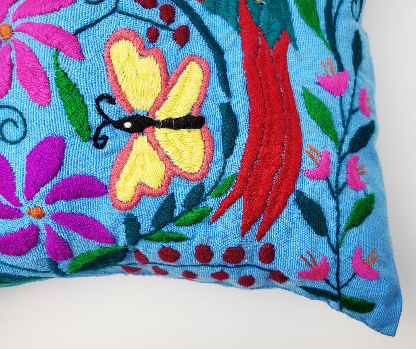 Mexikanischer handgemachter Kissenbezug, Tier und Pflanzen Stickmuster, Boho Kissenhülle