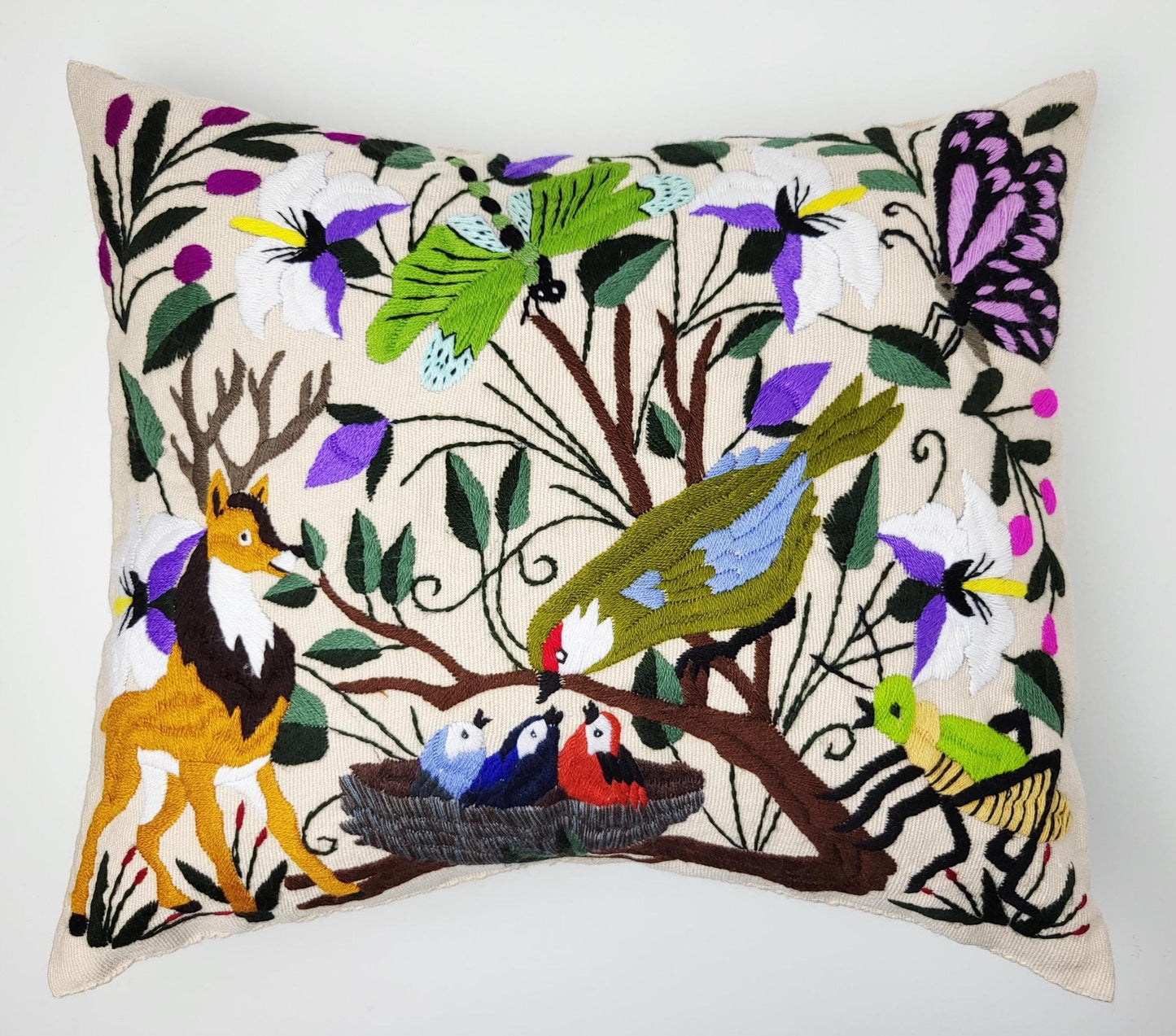 Mexikanischer handbestickter traditioneller Kissenbezug, Dekokissen mit Tiermuster, mexikanisches buntes Dekor