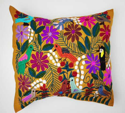 Mexikanischer handbestickter traditioneller Kissenbezug, Dekokissen mit Tiermuster, mexikanisches buntes Dekor