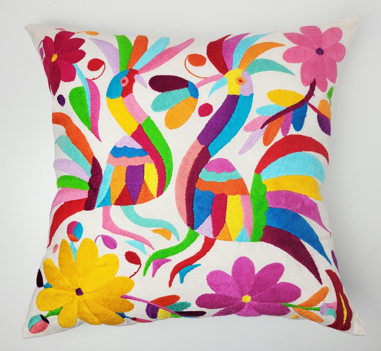 Mexikanischer handbestickter Kissenbezug aus Tenango de Doria Hidalgo, Otomi Kissen